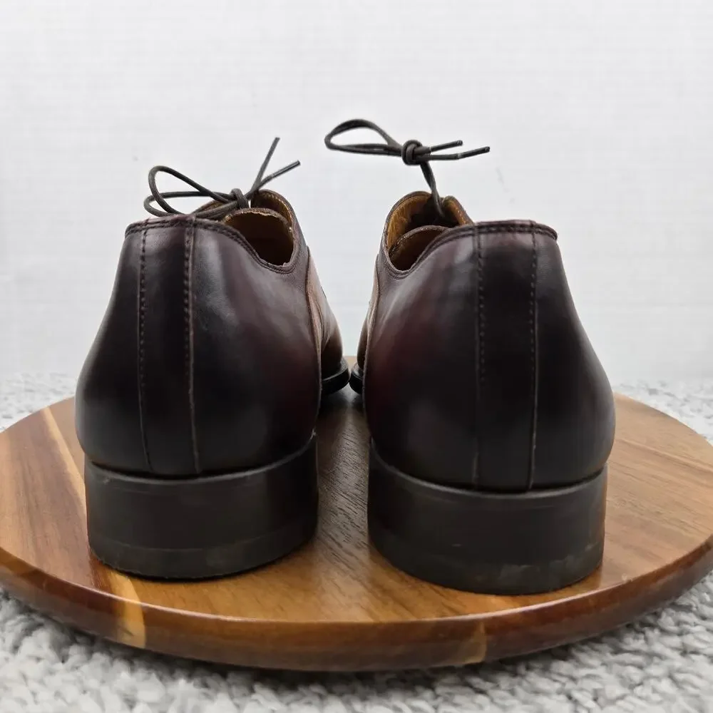 Magnanni Mens 12 Brown Two Tone Burnished Leather Medallion Oxford Dress Shoe